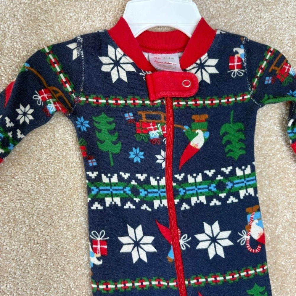 Hanna Andersson Christmas Pajamas pjs Size 0-3M 50cm Organic Cotton Holiday - Picture 1 of 5